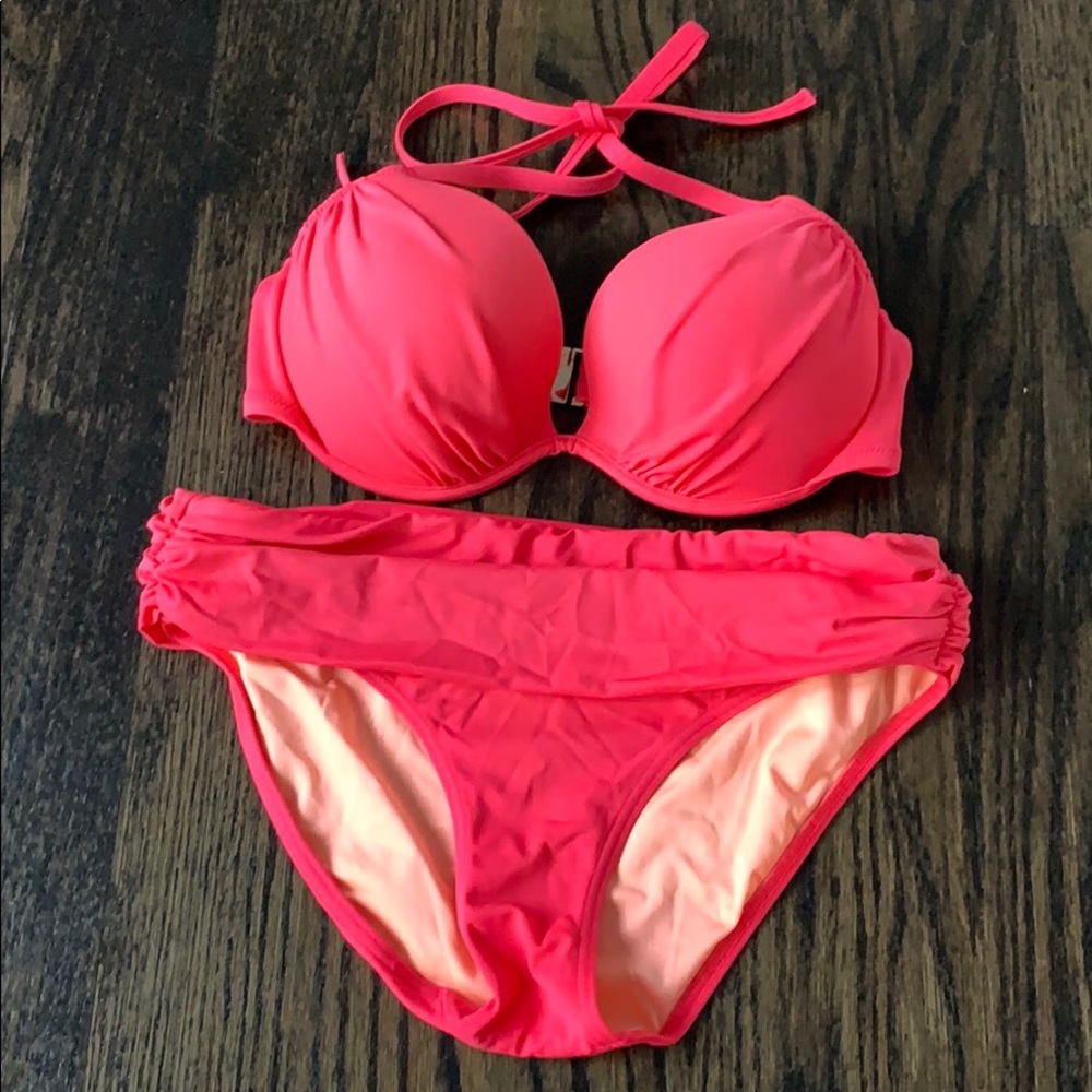 Victoria’s Secret bikini S bottom 36C padded top 2 piece Coral